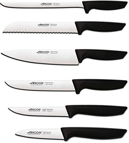 Arcos Professionelles Küchenmesser-Set | Professionelle Küchenmesser | 6 Stück | Edelstahlmesser mit schwarzem Griff | Küchenutensilien Serie Nizza | Spülmaschinenfest