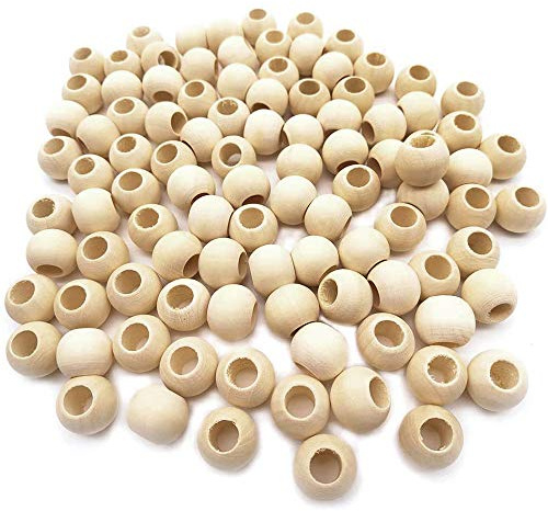 100 Stück 20 mm Natürliche Runde Holzperlen Unlackiert zum Bemalen Handgefertigte Holzkugeln mit 10 mm Loch für DIY Schmuck Herstellung (Natur Holzfarbe)