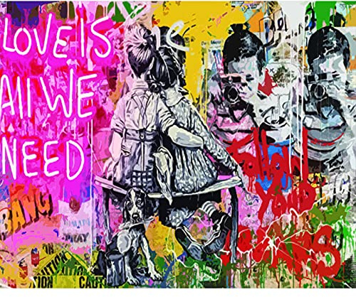 Banksy Måla efter nummer-set, 40 x 50 cm, oljemålning med texten ”Follow Your Dreams”, konstset för barn och vuxna, set med borstar och akrylpigment (utan ram)