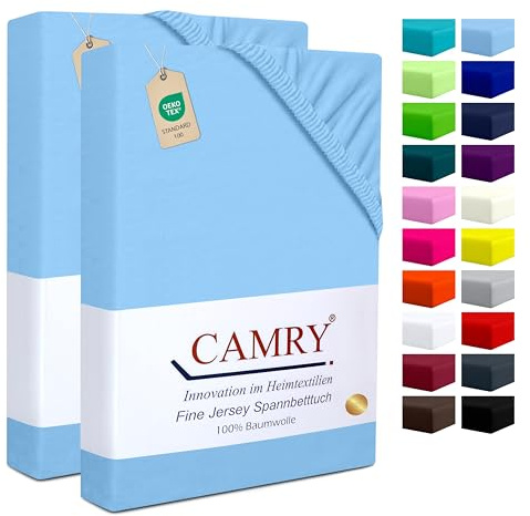 Camry Spannbettlaken 2er-Set 90x200cm - 100x200cm Hellblau Baumwolle Jersey Spannbetttuch Oeko-Tex