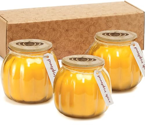 Pumpkin Spice Scented Candle Set, Christmas Gifts 3 x 5oz, Pumpkin Shaped Candles, Autumn Farmhouse Home Decor Gift,Fall Decoration Candles