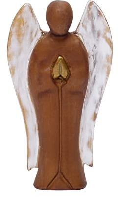 Brillibrum Design Teakholz Schutzengel Glücksbringer Handgemachte Engel Figur Holzengel betend Talisman Taufe Trauer (Bemalt, Groß:30x16x6,2cm)