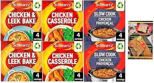 Schwartz Packet Mixes Chick & Leek Bake, Chick Casserole and Chick Provencal. Two Of Each Packet Mix. Also includes 14 Day Healthy Eating Challenge