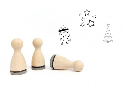 Ministempelset Flatlay (Geschenk, Sterne, Tannenbaum) | 3 Stempel mit 12mm Durchmesser | Dekorieren und Verzieren