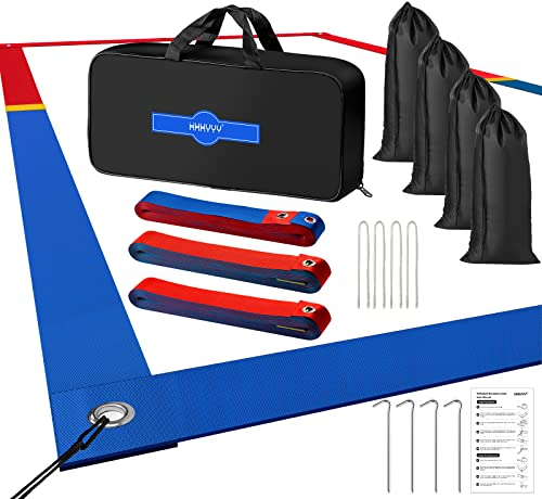 XXXYYY Professionelle Beachvolleyball-Linien für Sand, 7,2 x 152,4 cm, offizielle Größe, 5,1 cm, bessere Sichtbarkeit, verbesserte Wetterbeständigkeit, Edelstahlanker und Sandsäcke, Rot und Blau