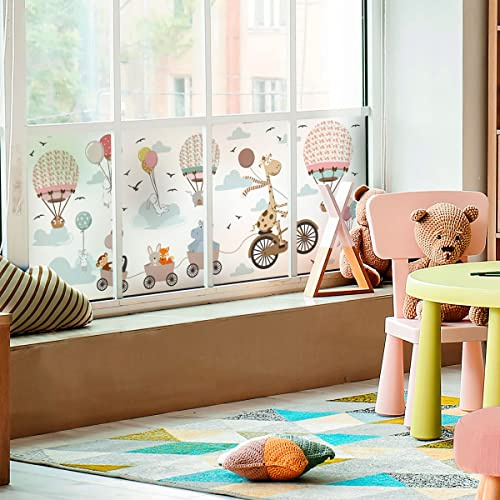 Ambiance Sticker Pellicola Adesiva Per Vetri Privacy - Animali e Mongolfiera tra le Nuvole - Adesivo Per Schermi Privacy per Finestre e Porte Doccia | H40 x L100 cm