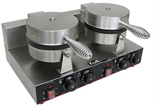 Gaufrier Electrique Professionnel Double Plaque Ronde en Aluminium & Téflon - Anti Stick 250°C 220-240V 1000W Poignée Ergonomique Minuterie Restauration Cuisine Déjeuner [Pince GRATUITE]