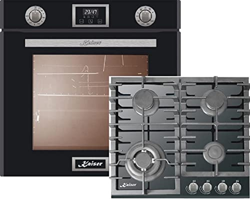 Kaiser four à gaz EG 6374 SP + KCG 6383,blanc Four à gaz/table de cuisson 60 cm en verre noir, autoportant, rôtissage, grill, air chaud, autonettoyant