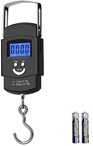 Nutabevr Báscula de Equipaje Digital con Gancho,Max 110 lb/50 kg Portátil Balanza Escala,con pantalla LCD y función de tara de un botón, adecuada para compras,envío postal,pesca,equipaje,etc.