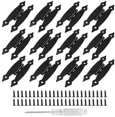 Kyuionty 12 Pack H-Shape Cabinet Hinges, 3.5 Inch Length Hammercraft Flat Flush Mount Door Hinges for Kitchen Cupboard Wardrobe (Black)