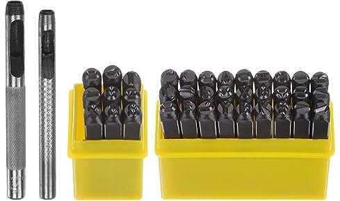 QUARKZMAN 36Stk Metall Stempeln Kit 3/16 (5mm) (A-Z 0-8 & Symbol) Stahl Buchstabe Locher Preßwerkzeug mit Locher Aufstempeln Metall Plastik Holz Leder Schwarz