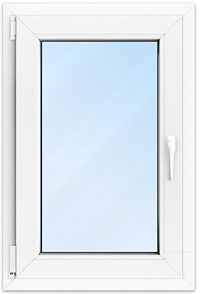 FENSTERVERSAND - Kunststofffenster Weiß - zu öffnendes Fenster 60x80 Kunststoff mit Griff, Dreh- & Kippfenster, 2-fach Verglasung, Klarglas - DIN links - BxH: 600x800 mm, 70 mm Profil
