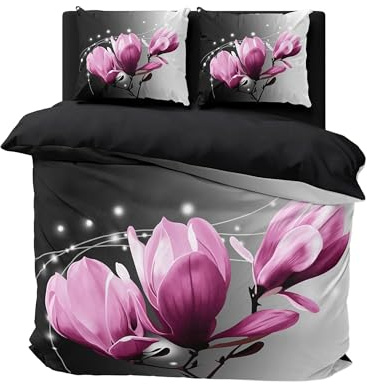 FEBE 3D Bettwäsche Lilie Blume Bettbezug-Set 135x200 + Kissenbezug 80x80 cm Wendebettwäsche 2 Teilig mit Reißveschluss