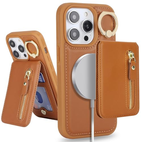 SailorTech Coque de téléphone pour iPhone 13 Pro Max avec porte-cartes - Coque pour iPhone 13 Pro Max - Anneau de support avec béquille et fentes pour cartes, portefeuille amovible 2 en 1 à fermeture