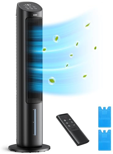 DREO Tower Fans That Blow Cold Air, 40 Evaporative Air Cooler, Cooling Fan for Bedroom with 80° Oscillating, Remote Control, 3 Modes 4-Speed Quiet Floor Fan, Black