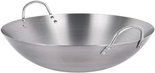 LRTYZBD Padelle da cucina Wok Wok non rivestite, grande, professionale, padella wok con manico in acciaio, wok multiuso, diametro bocca 40 cm