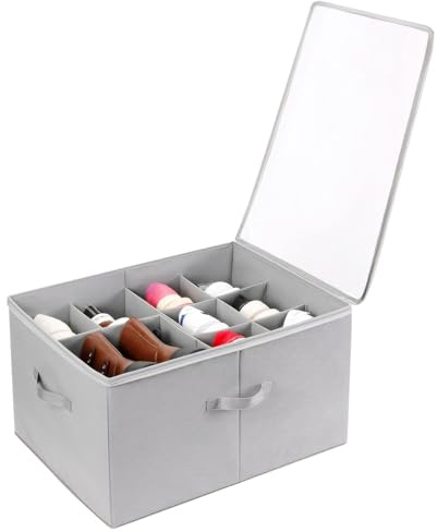 Litinliv Scatole per scarpe, organizer per scarpe per armadio, adatto a 12 paia, scatola portaoggetti con coperchio trasparente e manici rinforzati, grigio