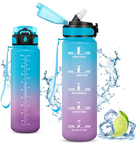 Vikaster Borraccia, 500/1000/1500ml Borraccia con cannuccia, Water Bottle Senza BPA & Prova di Perdite, Bottiglia Acqua Sportiva per Bambini Scuola, Bici, Yoga, Ufficio, Trekking, Outdoor, Palestra