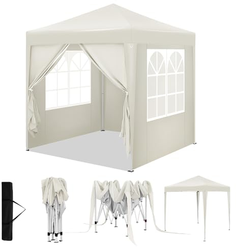 WOLTU Gazebo Pieghevole da Giardino, Gazebo Impermeabile Pop Up da 2x2m con Pannelli Laterali, Tendone Esterno, Altezza Regolabile, Protezione UV, con Custodia, Beige