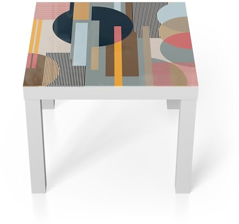DEQORI Glastisch | weiß klein 55x55 cm | Motiv Harmonie in Formen | ausgefallener Beistelltisch aus Glas | Hochglanz Couchtisch fürs Wohnzimmer | moderner Couch Tisch mit Design