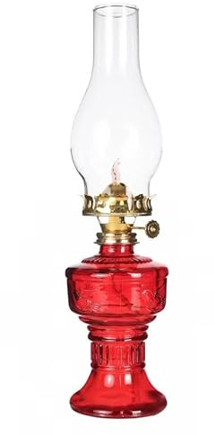 XEIJAYI Glass Oil Lamps,Glass Kerosene Oil Lamps for Indoors Use Vintage Classic Colored Oil Lantern Height 12.6 Inch with Replaceable Clear Lamp Shade, Antique Liquid Paraffin Lamp(Red)