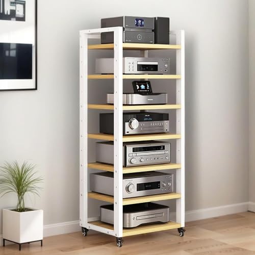 OMKUOSYA 7-Tier Heavy Duty Audio Component Rack, 140cm Tall - HiFi Amplifier Rack/Audio-Video Shelving - CD Record Player Stereo Receiver AV Equipment Cabinet Display Stand(A)