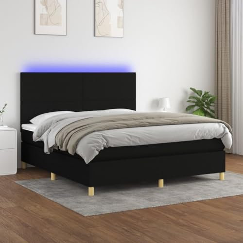qohoio Boxspringbett mit Matratze & LED Bett Boxspringbett Bett Mit Matratze Polsterbett Schlafzimmer MöBel Schwarz 160x200 cm Stoff - 3135287