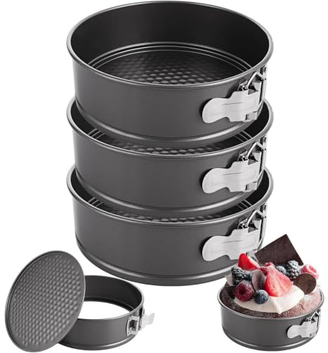 LOPYXBR 3 piezas Molde desmontable 20 cm, redondas de acero al carbono con revestimiento antiadherente, base extraíble y cierre lateral para tartas, bizcochos y cheesecake