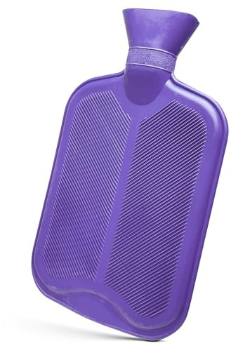RE-GEN Hot Water Bottle, 2 Litre Capacity, Double Ribbed Front & Back, Made from Natural Rubber. Ideal for Hot Warming Pain Relief Therapy Treatment (Purple - Single Pack)