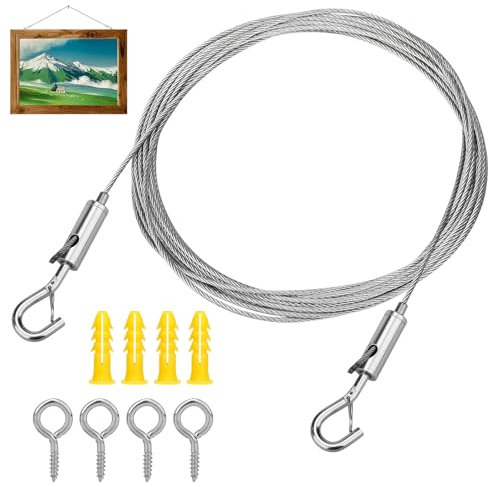 Fune Metallica per Rampicanti Set da 5 m in Acciaio Inox con Occhielli 2 mm, Corda di Tensione Regolabile per Tende e Piante