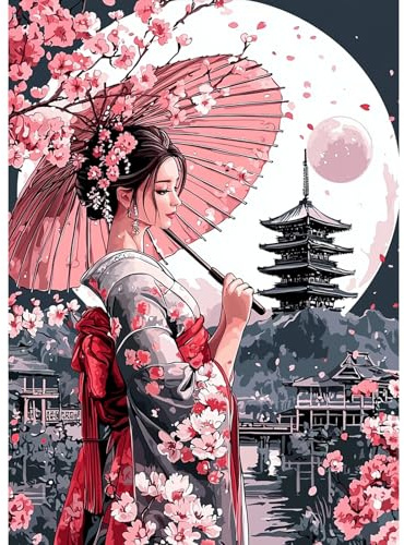 MAXBYE DIY 5D Diamond Painting Arts Kits for Adults, Japanese Lady Diamond Art Kits Full Drill Crystal Pictures Arts Crafts Moon Diamond Cross Stitch Painting Home Wall Decor Birthday Gift 30x40 cm