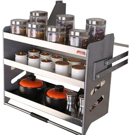 3-vånings Neddragbara Skåporganisator, Köksskåp I Rostfritt Stål Utdragbara Hyllor Utrymmesbesparande Hyllor For Köksmaskiner Lyft Överskåp Lastning 20 Kg(560x280x630mm)