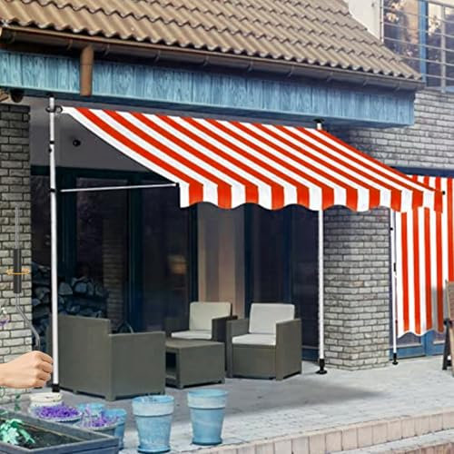 MDDKOP Klemmmarkise Markise Einziehbar Manuell Sonnenschutz Balkon Ohne Bohren UV-Schutz Wetterfest mit Handkurbel Höhenverstellbar 2.15-3.1M für außenbereich Garten Terrasse Markisen(Red+White,3.5x1.
