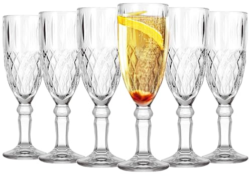 binsakao Champagne Flutes Set of 6 - Champagne Glasses 165 ml - Wine Glassware, Unique Gifts for Wedding Anniversary