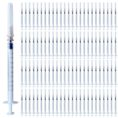 WANDGU 100 pièces Seringues 1 ml: tube en plastique 1 ml/cc 32 g, seringues en plastique, outils de mesure polyvalents, petite seringue doseuse, seringues jetables, emballage individuel (blanc)