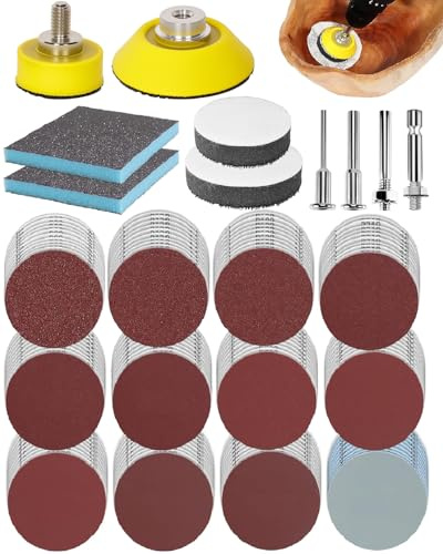 250 stycken 50 mm slipskivor padds, sandpapper kardborreband set för borrar Dremel sliptillbehör sladdlös skruvdragare, kornstorlek 80 till 3 000 för polering metall trä bil fälgar strålkastare