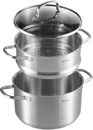 Multitopf 24 cm mit Dämpfeinsatz & Glasdeckel – Edelstahl Kochtopf – Induktion & allherdtauglich - spülmaschinengeeignet