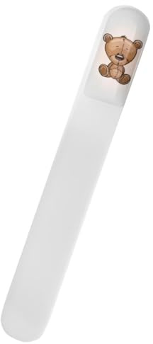 SCHWERTKRONE® Babynagelfil av böhmiskt kristallglas – mild glasfil för nyfödda och småbarn – finkornig på båda sidor – 3D-gelmotiv björn – hygienisk – tillverkad i EU