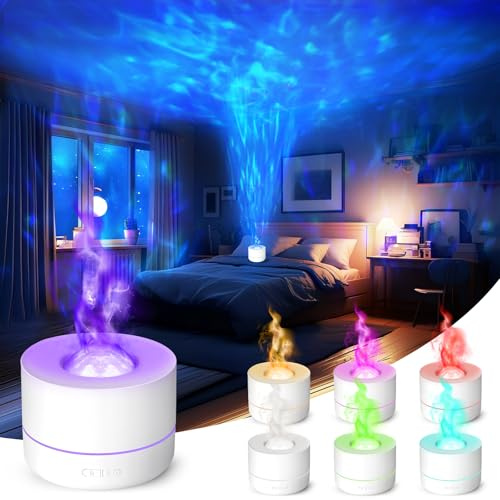 Charmofun Diffuseur Huiles Essentielles, Diffuseur Parfum Maison avec Projection LED 7 Couleurs, Lampe Diffuseur pour Chambre Salon Bureau (Blanc)
