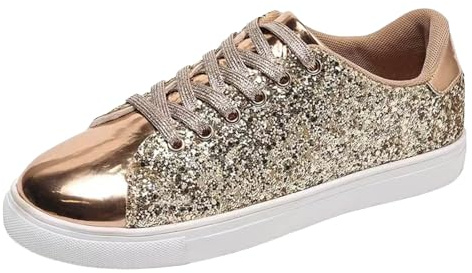 Xbemkste Damsneakers, vamp kedja, dekorativ plattform, fritidsskor, sneakers, fritidsskor, damer, Guld, 40 EU