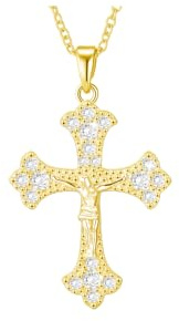Esmoly Kreuz Kette Damen Jesus Kreuz Anhänger Geschenke für Frauen Mädchen | Silber/18k Vergoldet Cross Necklace 16+3 Inches