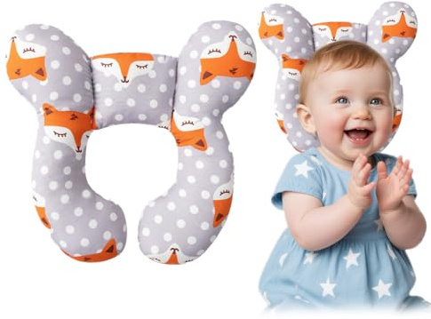 Tomedeks Cuscino da Viaggio per Bambini, Cuscino di supporto per la testa del bambino per neonati, Adatto per seggiolini auto, passeggini