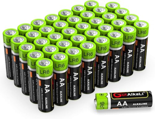 GutAlkaLi Batteries 40-Pack AA Alkaline Batteries High-Performance Double A Batteries, 1.5 Volt, 10-Year Shelf Life