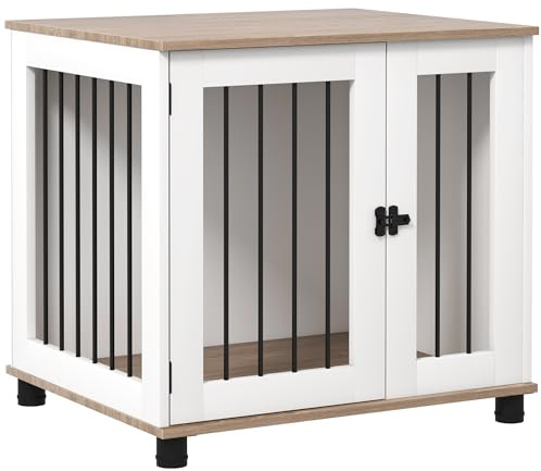 PawHut Cage pour Chien Animaux sur Pieds 2 en 1 avec Porte verrouillable, Table d'appoint, Panneaux de Particules et métal, Dimensions 73L x 60l x 68H cm