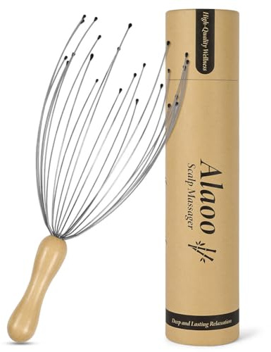 Alaoo Head Massager Scalp Scratcher, 24 Fingers Premium Head Scratcher for Sustainable Relaxation, Portable Handheld Massage Tool for Deep Relaxation and Stress Relief, Wooden Handle