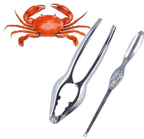 FLEXMAN Outils à Crabe, Ensemble Cuillères à Pince à Craquelins Fruits Mer en Acier Inoxydable, Ensemble d'Ustensiles Sélection Pattes Crabe, Outils pour Manger Crabe, Ensemble