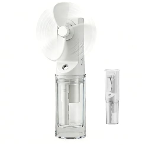 Nircho Mini ventilateur portable avec brume d'eau, rechargeable par USB, avec 4 vitesses de vent, brouillard de refroidissement, petit ventilateur pour bureau, voyage et camping (blanc)