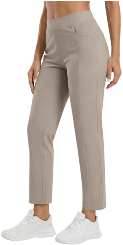 Women's Soft Cropped Pants High Elastic Waisted Casual Straight Leg Pants Stretch Workout Trousers Solid Capris S-3XL Beige
