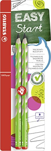STABILO - Ergonomischer Dreikant-Bleistift für Rechtshänder - EASYgraph in grün - 2er Pack - Härtegrad B