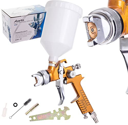 Auarita HVLP Pistola a spruzzo con tecnologia H-827 GOLD 2,5 mm Ugello Durevole Capacità 600 ml per la verniciatura Tre modalità di regolazione Molto efficiente Buono per materiali pesanti